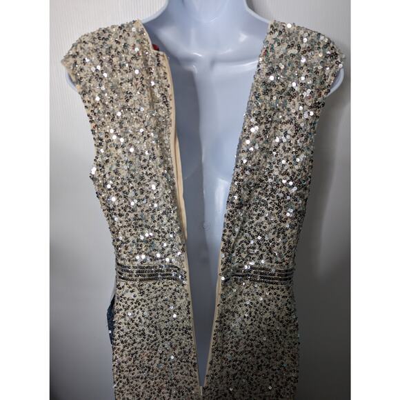 Mac Duggal 5489 Ombre Sequin Formal Gown Nude Silver Slit Evening Dress 6 NWT - Picture 6 of 15